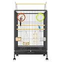 BURAQ 30-Inch Large Bird Cage with 3 Pcs Toys for Parrots, Budgies & Cockatiels – Spacious Metal Cage with 2 Feeding Bowls, Wooden Perches, Rolling Stand (Black, N1)