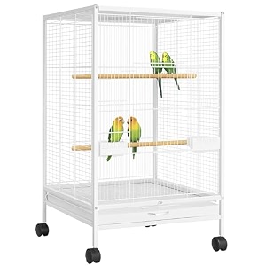 buraq pets 30 inch white bird cage with wheels for parrot cockatiel budgie