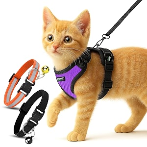 buraq pets cat harness with leash with 2 pcs collor no pull no choke
