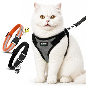 buraq pets cat harness with leash with 2 pcs collor no pull no choke