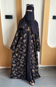 buraque designer polyester printed abaya with hijab