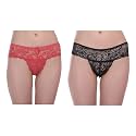 Pack of 2 Women's Polyester,Sexy Lace Thong Panty/Bikini Briefs/Low Waist Underwear/Stylish Designer Innerwear - Red & Black (Small)…
