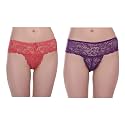 Pack of 2 Women's Polyester,Sexy Lace Thong Panty/Bikini Briefs/Low Waist Underwear/Stylish Designer Innerwear - Red &amp; Purple (Small)…