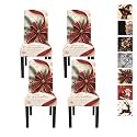 Burgundy Bow Christmas Dining Chair Covers Set of 4, Stretch