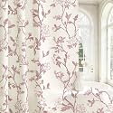 Burgundy Floral Cotton Shower Curtain, Cottage Farmhouse Style, 72x78