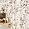 Burgundy Floral Cotton Shower Curtain, Cottagecore French Country, 72x78