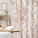 Burgundy Floral Linen Shower Curtain, Cottagecore French Country, 72x78