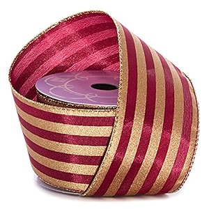 burgundy gold striped wired ribbon - 2 1234 x 10 yards fall