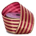 Burgundy Gold Striped Wired Ribbon - 2 1/2" x 10 Yards, Fall