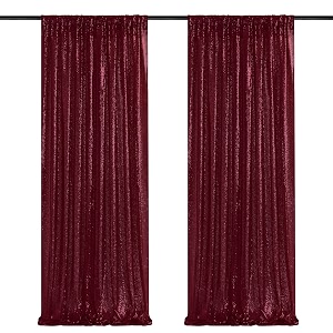 burgundy sequin background curtains 2 panels 2ft x 8ft burgundy curtain background glitter party decorations background curtains for wedding birthday anniversary graduation photo booth decor