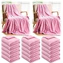 Buryeah 50 x 60 Inches Fleece Throw Blanket Soft Cute Warm Plush Flannel Fluffy Blankets for Wedding Sofa Couch Bed Seasons Employee Appreciation Gifts Bulk(Pink,24 Pack)