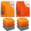 Buryeah 50 x 60 Inches Fleece Throw Blanket Soft Cute Warm Plush Flannel Fluffy Blankets for Wedding Sofa Couch Bed Seasons Employee Appreciation Gifts Bulk(Cyan Orange,6 Pack)