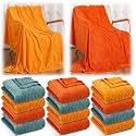 Buryeah 50 x 60 Inches Fleece Throw Blanket Soft Cute Warm Plush Flannel Fluffy Blankets for Wedding Sofa Couch Bed Seasons Employee Appreciation Gifts Bulk (Cyan Orange,12 Pack)