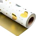 Burymento Gold Foil Heart Wrapping Paper, Reversible Gold Gift Wrap for Birthday, Valentines, Mothers day, Graduation, Wedding, Fathers day, Baby Shower, Christmas (17in x 32.8ft)