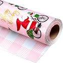 Burymento Pink Christmas Wrapping Paper, Funny Santa on Bicycle Wrapping Paper, Reversible Pink Plaid Pattern Gift Wrap for Kid, Girl Christmas, Holiday, Mini Roll (17 Inch X 32.8 Feet)