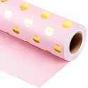 Burymento Pink and Gold Dots Wrapping Paper, Reversible Pink Gift Wrap for Birthday, Valentines, Mothers day, Graduation, Wedding, Fathers day, Baby Shower, Christmas (17in x 32.8ft)