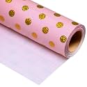 Burymento Pink Holographic Dots Wrapping Paper, Reversible Gold Gift Wrap for Birthday, Valentines, Mothers day, Graduation, Wedding, Fathers day, Baby Shower, Christmas (17in x 16.4ft)