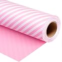 Burymento Pink and White Stripes Wrapping Paper, Reversible Pink Gift Wrap for Birthday, Valentines, Mothers day, Graduation, Wedding, Fathers day, Baby Shower, Christmas (17in x 32.8ft)