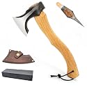 Bushcraft Camping Hatchet, 14.7 in Hand Forged Splitting Axe for Outdoor Wood Splitting Chopping & Carving Tool with Leather Sheath