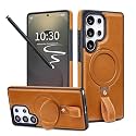 Butaiga for Samsung Galaxy S22 Ultra Case Leather with Stand, Brown