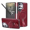 Butaiga for Samsung Galaxy S24 Ultra Case Leather with Stand, Burgundy