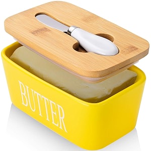 ceramic butter dish with lid and knife silicone seal for countertop yellow