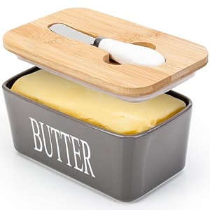 ceramic butter dish with lid and knife amp silicone seal for countertop grey