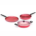 Butterfly Coral DLX KCP 3 Non Stick Cookware Set| Tawa 250 MM | Fry Pan 240 MM | Kadai 240 MM | Induction Base| Premium Virgin Aluminum | PFOA Free | Scratch Resistant | Velvet Red