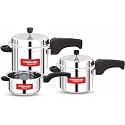 Butterfly Cordial Pro 2L, 3L &amp; 5L SS Pressure Cooker Combo | Stainless Steel | Induction &amp; Gas Stove Compatible| ISI Certified| Triple Safety System| Silver