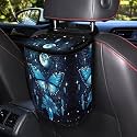 Butterfly Floral and Moon Pattern Car Trash Can with Lid and Zipper Portable Foldable Trash Bin for Car Interior Accessories Multipurpose Garbage Can Bags Storage Organizer