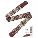 Butterfly Guitar Strap - Real Thick Cowhide Ends,Safe Durable,2in Wide Soft Jacquard Embroidered Cotton Adjustable Guitar Straps for Acoustic,Bass & Electric Guitars,Guitarists Gift Set