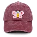 Butterfly Hats for Girls Boys Age 3-10, Adjustable Washed Vintage Embroidered Kids Baseball Cap