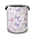 Butterfly Laundry Basket,Waterproof Foldable Pink Purple Butterflies Laundry Hamper,Dirty Clothes Basket, Linen Bin Storage Organizer Collection 16" x 20.8"