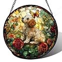 Butterfly Puppy in Rose Stained Glass Window Hanging Suncatcher Gifts 15"