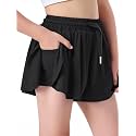 Butterfly Shorts Girls 2 in 1 Flowy Shorts with Pocket Athletic Skorts for Girls Running Tennis Skirts 2-14Y