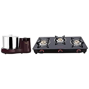butterfly smart glass 3 burner gas stove black amp hippo 20 l table top wet grinder cherry combo