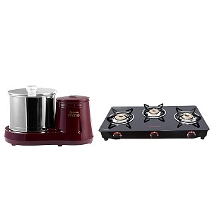 butterfly smart glass open 3 burner gas stove black amp rhino 2-litre table top wet grinder cherry combo