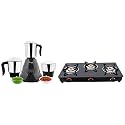 Butterfly Smart Glass 3 Burner Gas Stove, Black+Butterfly Hero 500-Watt Mixer Grinder with 3 Jars (Grey), Open