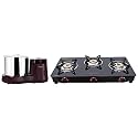 Butterfly Smart Glass 3 Burner Gas Stove, Black &amp; Hippo 2.0 L Table Top Wet Grinder, Cherry Combo