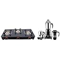 Butterfly Smart Glass 3 Burner Gas Stove, Black, Manual &amp; Jet Elite Plus Mixer Grinder, 750W, 5 Jars, Grey