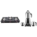 Butterfly Smart Glass 3 Burner Gas Stove, Black, Manual &amp; Jet Elite 750-Watt Mixer Grinder with 3 Jars (Grey)