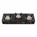 Butterfly Smart 3 Burner Glass Top Gas Stove | Manual Ignition | Scratch Resistant Toughened Glass | Brass Burners | Skid-proof Legs | 1 Year Manufacturer's Warranty | Black