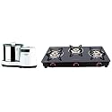 Butterfly Smart Glass 3 Burner Gas Stove, Manual Ignition, Black &amp; Smart 150-Watt Table Top Wet Grinder with Coconut Scrapper Attachment (White) Combo