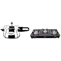 Butterfly Smart Glass 3 Burner Gas Stove, Black, Manual &amp; Curve Stainless Steel Pressure Cooker, 5.5 Litre