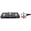 Butterfly Smart Glass 3 Burner Gas Stove, Black&amp;Cordial Radiant Induction Base Aluminium Pressure Cooker With Outer Lid, 3 Litres, Silver