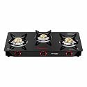Butterfly Smart 3 Burner Glass Top Gas Stove | Manual Ignition | Scratch Resistant Toughened Glass | Brass Burners | Skid-proof Legs | 1 Year Manufacturer's Warranty | Black