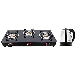 butterfly glass smart open 3 burner gas stove with ekn 15-l water kettle stove - black kettle - silver black
