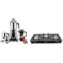 Butterfly Smart Glass & Stainless Steel 3 Burner Gas Stove, Butterfly Jet Elite 750-Watt Mixer Grinder with 4 Jars (Grey), Open