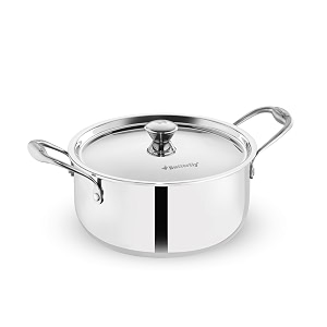butterfly stainless steel tez triply polished casserole65 litrestay cool handleinduction compatibleeven heat distribution amp faster cookingfor cooking ricebriyanipulav10 year warrantysilver