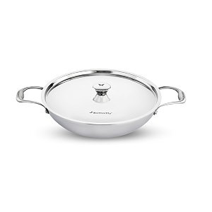 butterfly tez triply kadai with lid  28 cm  35 ltr stay cool handle  induction compatible  even heat distribution amp faster cooking  for cooking curry dal deep fry  10 year warranty  silver